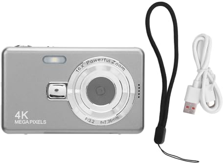 Cámara Digital Compacta, Cámara Compacta de Viaje de 50mp 4K, Punto Portátil de Estilo Retro y Cámara de Video para Niños para Adolescentes, 16x Zoom, Pantalla de Color de 2.4