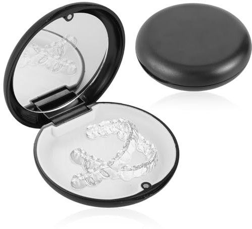 JJUNW Boîte pour appareil et dentaire, avec miroir, boucle magnétique, pour prothèse, gouttière de morsure, Noir