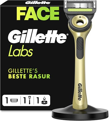 Gillette Labs mäns rakapparat med Champion Gold Peelingstång, återanvändbart handtag och 1 påfyllningspatron GilletteLabs har 5 bästa blad av varumärket, bekväm ansiktsrakning