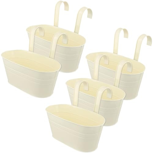 HEIYUET Set om 5 stycken metallhängande krukor beige, vintage blomkrukor hängande krukor balkong blomkrukor för upphängning, hängande blomlåda med krok för utomhusbruk inomhus balkong dekoration