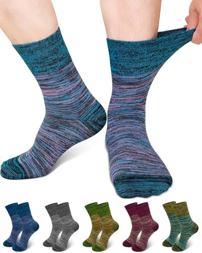 ZFSOCK Socken Herren ohne Gummibund: Diabetikersocken Baumwolle mit Komfortbund & Ohne Nähte – Business Gesundheitssocken für Diabetiker mit Schwellungen Für Arbeit & Alltag 5 Paar Melange 39-42