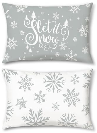 Bonhause 2er Set Kissenbezüge Winter Grau 30 x 50 cm Samt Soft Schneeflocken Weihnachten Dekorative Kissenhülle für Sofa Schlafzimmer Wohnzimmer Weihnachten Feiertag Dekoration