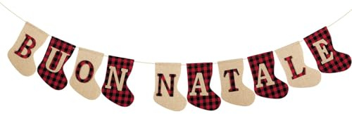 BETESSIN Banner Weihnachten - BUON Natale Banner mit Weihnachtssocken Motiv - Weihnachtsdeko zum Basteln