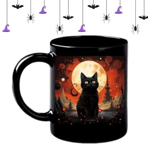 Tazza di caffè in ceramica Gatto nero | Halloween Divertente Misterioso tazza di caffè,Tazza per gli uomini adulti latte lavoro amici succo birra bambini donne