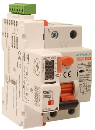 Interruttore Differenziale Riarmo Automatico 25A, Salvavita Tipo AC 300mA, 3 Tentativi (10s/60s/300s), Occupa 3 Moduli DIN, RCCB 1P+N 6kA 220V, Display A Led