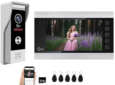 WiFi 7 Inch Touchscreen Monitor with 1080P Doorbell,Wired Smart Video Intercom System,TUYA WiFi Door Phone Kits, Ideal for Apartments,Villas & Homes (1 Doorbell+1 Monitor)