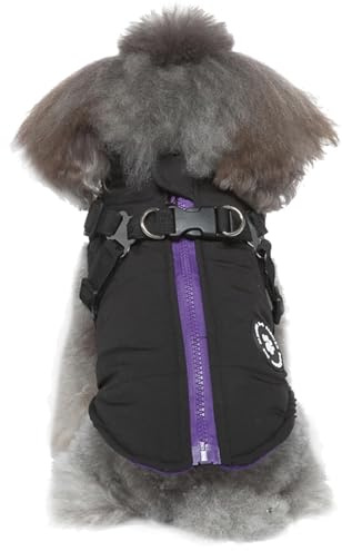 Arroopu Hundemantel mit Geschirr, warme Hundeweste mit Reißverschluss und Geschirr, für den Winter, kleiner Mantel – warmer Reißverschluss für kaltes Wetter, für Welpen, Katzen, Spaziergänge, Wandern