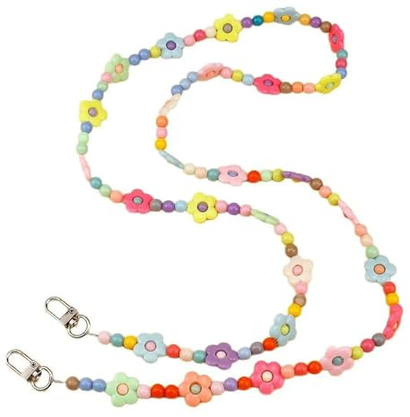 ARFUKA Colorful Flower Acrylic Bead Phone Lanyard Crossbody Anti-Theft Phone Chain Strap, Stylish Daily Phone Accessory for Women