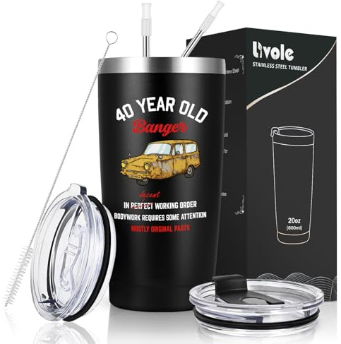 Livole Funny 40th Birthday Gifts for Men, Him, Brother, Dad, Mens 40th Birthday Mug, 40 Year Old Banger, 20oz Stainless Steel Wine Tumbler, 600ml Travel Coffee Mug