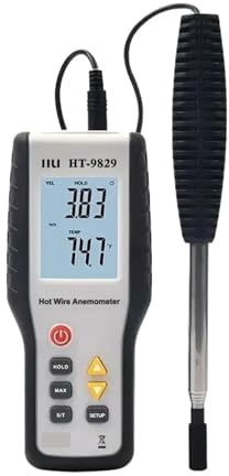 Anemometro a filo caldo, misuratore di flusso d'aria portatile HT9829 Misura la velocità aria, la temperatura del volume, 5 unità Anemometro HVAC