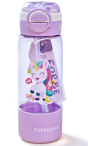 WFKKMEQ Unicorn Water Bottle with Straw, Unicorn Drinking Bottle Water Bottle Plastic Bottles with Straw and Adjustable Strap Double Drinking Leakproof Sports Bottles for School (580ML) Animal Set