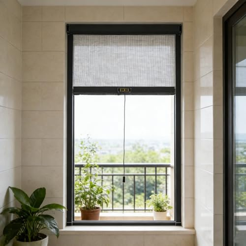 Aeovot Custom Window Fly Net Screens for Windows - Roll-Up Pull-Down Mosquito Net Window Insect Screen Mesh with Aluminum Alloy Frame, Anti-Mosquito Roller Blinds