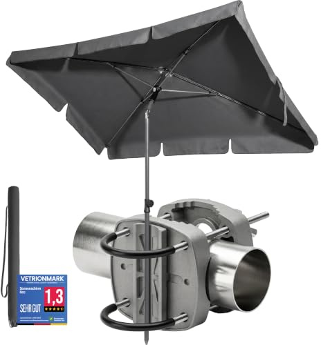4smile Sonnenschirm Balkon SunnyShade, 3-in-1 SET, Anthrazit - UPF 50+ Sonnenschirm rechteckig 200 x 125 cm + Sonnenschirmhalter Balkongeländer + Sonnenschirmhülle - Sonnenschutz Balkon