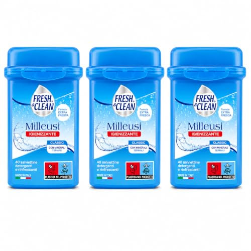 Igienizzante Classic Salviettine Detergenti e Rinfrescanti, 40 Salviette Multiuso con Minerali Termali, Salviette Umidificate per Casa, Bagno e Superfici - 3 Unita da 40 salviette