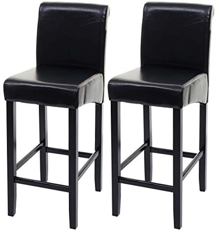 Mendler 2er-Set Barhocker HWC-C33 - schwarz, dunkle Beine, Leder | Barstuhl, Tresenhocker, Holz