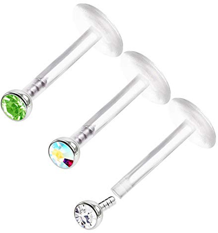 KJM FASHION 3 STK Durchsichtig Bioflex Labret 1,2mm 16g Kristallkugel