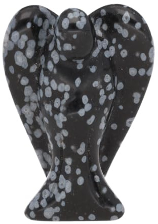 Engel Schutzengel aus Edelstein stehend (Schneeflocken-Obsidian)