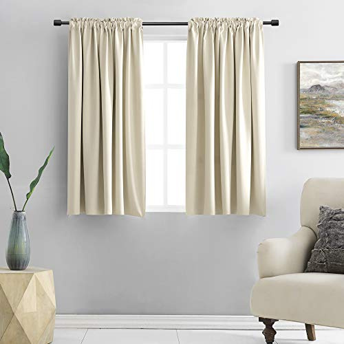 DONREN Verdunkelungsvorhang für Schlafzimmer, wärmeisoliert, Tunnelzug, für Wohnzimmer, 2 Schals, 107 x 114 cm (B x L), Cremebeige