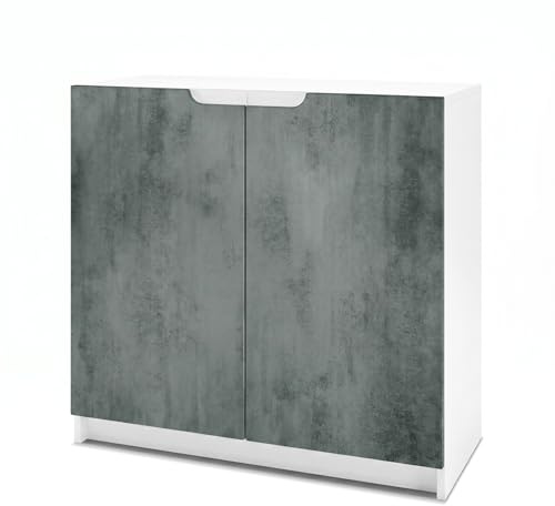 Vladon Sideboard Logan, Made in Germany, Kommode mit 2 Türen, Weiß matt/Beton dunkel Optik (82 x 78 x 37 cm)