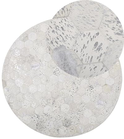 Beliani Designer Teppich aus Leder in Beige und Silber rund ⌀ 140 cm Bozkoy