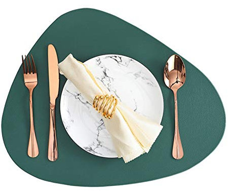 RAILONCH 6er Set Tischsets Abwaschbar, PU Leder Platzsets Lederoptik Wasserdicht 44x36cm Platzdecken für Hause Küche Restaurant (Grün,6 Stück)