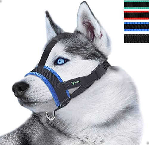 ILEPARK Maulkorb aus Nylon für Kleine,Mittlere und Große Hund, Verstellbare Maulkorb um Hunde vom Bellen,Beisen und Kauen abzuhalten(L,Blau)