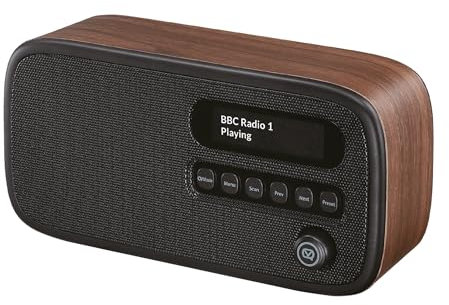 VQ Dexter Portable DAB Radio with Bluetooth - Built-in Rechargeable Battery Powered Radio - Digital DAB Radios Alarm Clock with Dual Alarms & Sleep Timer - DAB+ Radios Mains Powered - Walnut