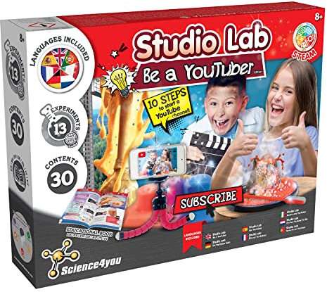 Science4you - Sei Ein Youtuber Kit für Kinder Ab 8 Jahre - Erstellen Sie Ihren Kanal, Chemiebaukasten mit 13 Experimente: Machen Ein Vulkan, Wissenschaft Spielzeug und Lernspiele