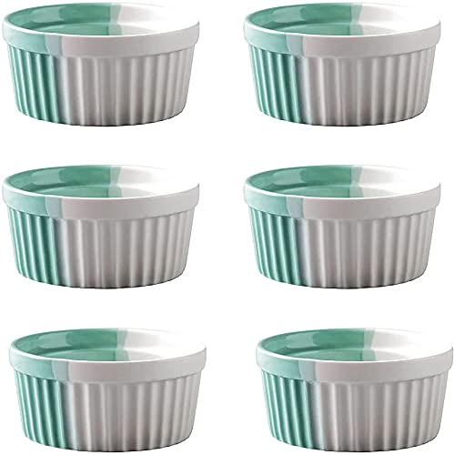 YRHH 6Pcs Souffle Mold Oven Bowl with Lid Ramekins Molds Ceramic Desserts Crunchy Snacks Bowl Dessert Baking Bowl-Green