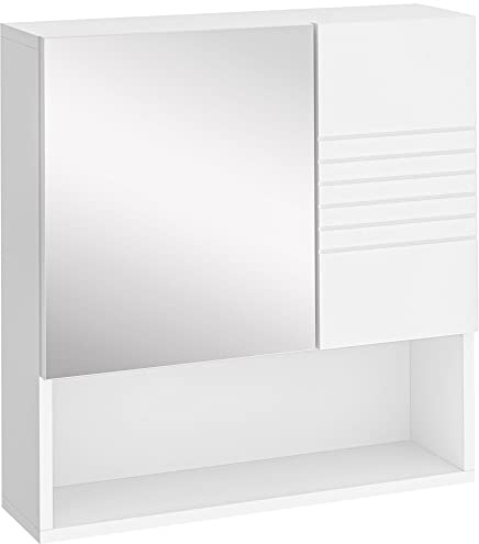 kleankin Bathroom Mirror Cabinet Wall-Mounted Storage Double Door White