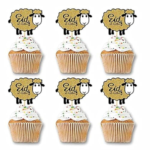 48 Stück glitzerndes Schaf-Design Eid Al Adha Cupcake Topper Party Dekorationen Islamisch Muslim Party Supplies
