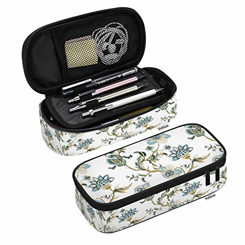 Yekiua Old Union Jack Flag Pencil Case Large Capacity Office College School Makeup Bag for Teens Girls Adults Students, Multicoloured - A1, Talla única, Floral