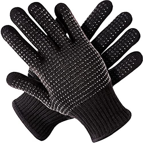 2 Stück hitzebeständige Handschuhe mit Silikon-Stößen, professionelle hitzebeständige Handschuhe für Haarstyling, Lockenstab, flache Eisen-Heißluftbürsten, universelle Passform (schwarz)