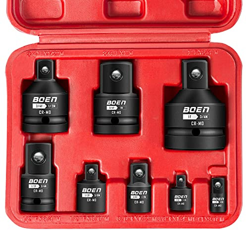 Mr.wintek 8 Pcs Impact Socket Adapter and Reducer Set, 1/4 3/8 1/2 3/4 Drive Socket Adapter Set with Durable Case for Impact Driver Conversions