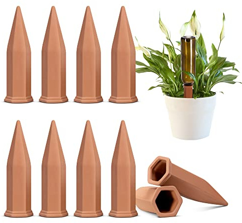 VIVOSUN 10Pcs Self-Watering Spikes, 7 Inch Hexagonal Terracotta Watering Stakes, Auto-Water Device, Planter Insert for Indoor & Outdoor Potted Plants, 10-Pack