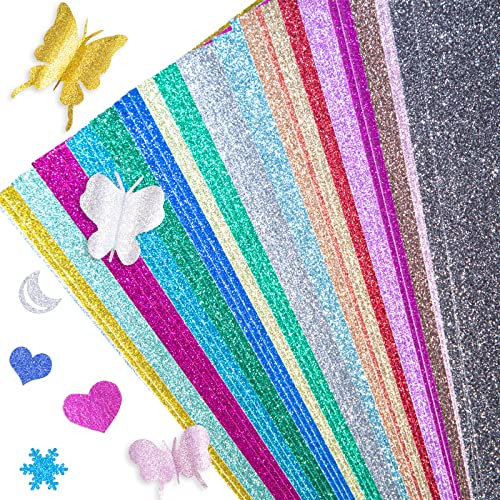 VGOODALL Glitzerpapier zum Basteln, 56 Blatt A4 20 Farben 250g/m² Glitzer Kartonpapier, Buntes Bastelpapier für Weihnachtskarten, Weihnachtsdeko, Geschenkverpackung und DIY Handwerk