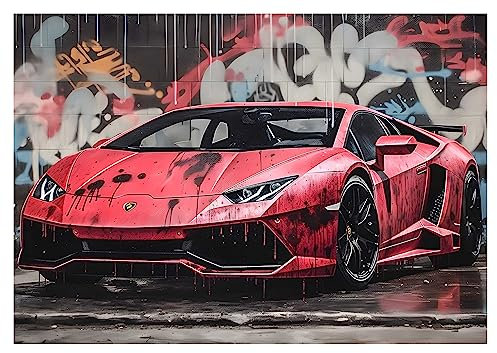 WallArena - Papier peint photo non tissé pour chambre d'enfant - 312 x 219 cm - Motif voiture de sport - Graffiti de jeu - Papier peint photo pour chambre d'enfant - Papier peint non tissé - Effet 3D