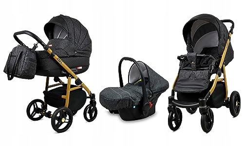 BabyLux® Carrito de Bebé Sistema de Viaje Set 3 en 1 - Axel - incl. Capazo, Silla de Paseo, Silla Coche - Cochecito - con Bolso cambiador, Cubierta para la lluvia, Mosquitera etc.