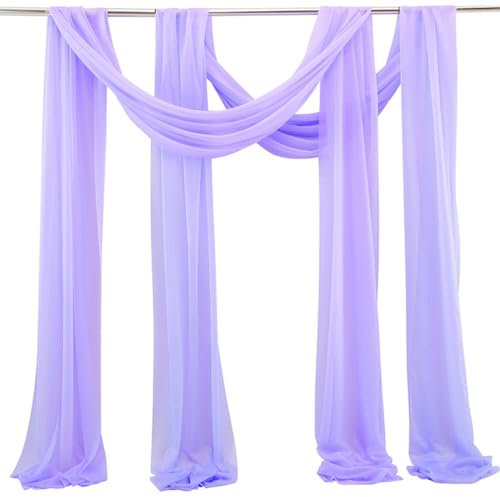 Egurs 2 Stück Querbehang Hochzeit Hochzeitsbogen Tüllstoff Traubogen Tüll Hintergrund Vorhang Chiffon Gardinen Freihanddeko für Fotografie Laube Torbogen Zeremonie Party Lila 75 * 300cm