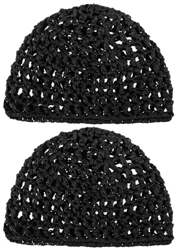 2 Piezas Gorro para Dormir Mujer Redecilla Pelo Malla Redecilla de Ganchillo de Rayón Suave Gorro de Redecilla de Punto Cabello Gorro Dormir Corto y Grueso Gorro de Ducha (Negro)