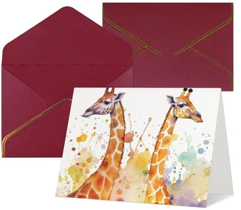 BTCOWZRV Grußkarten mit Umschlägen, blanko, Notizkarten, Aquarell-Giraffen-Druck, Dankeskarten, Perlglanzpapier, Urlaubskarten, lustige Geburtstagskarte, 10,2 x 15,2 cm, Weihnachtskarten,