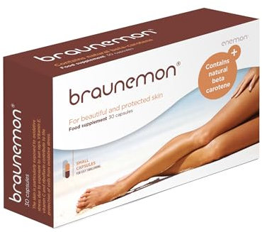 Braunemon – Bräunungskapseln mit natürlichem Beta Carotin, Hoher Pantothensäuregehalt und Vitaminen – 30 Selbstbräuner-Kapseln