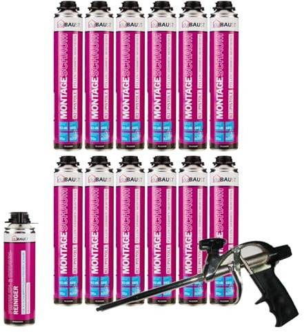 dubaust MSP24 monteringsskum, pistolskum, 750 ml, kombiset, PU fyllningsskum, isoleringsskum, hög ljudisolering, värmeisolerande B2 (med rengöringsmedel PRS24 500 ml skumpistol professionell Teflon,