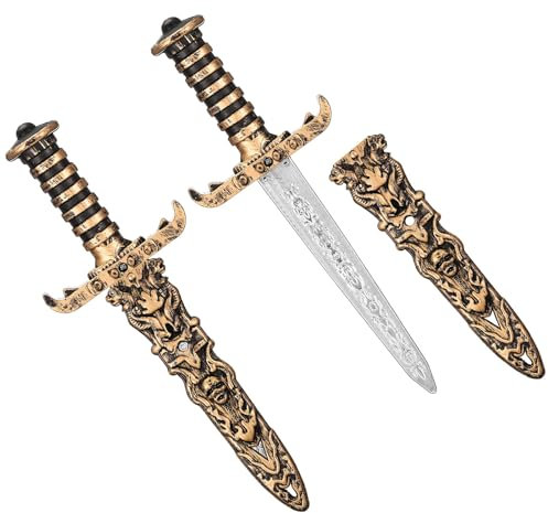 Harrycle 2 Pezzi Spade di Plastica per Halloween Spade Giocattolo di Plastica Pugnale da Pirata Spada Finta Puntelli per Donne e Uomini Oggetti di Scena Props Bomboniere per Feste Cosplay(Bronzo)