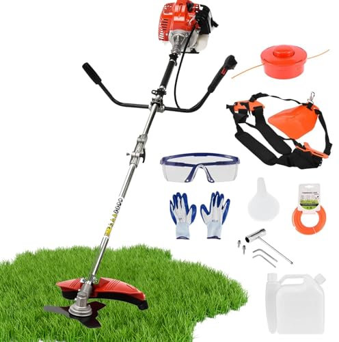 Petrol Strimmer Cordless,52cc 2-Stroke 2 in 1 Cordless Strimmer Hedge Trimmer Grass Trimmer,Garden Strimmer with 3T Blade,Heavy Duty Gas Powered Grass Line Trimmer for Garden Brush Cutter (Red)