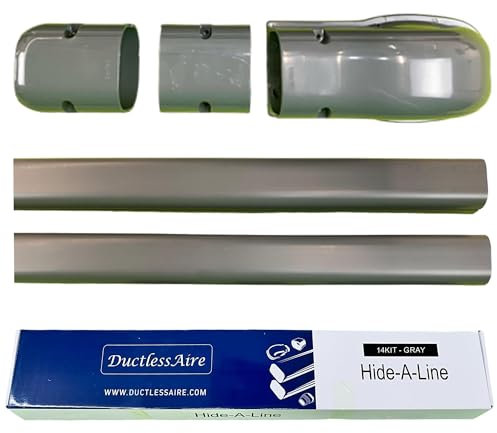 DuctlessAire Gray Paintable Mini Split Line Set Cover Kit - Cover for Ductless Mini Split AC & Heating System - Easy to Install Cover Kit with Wall Cap, Hide-A-Line, Coupler & End Cap (4 x 14 ft.)