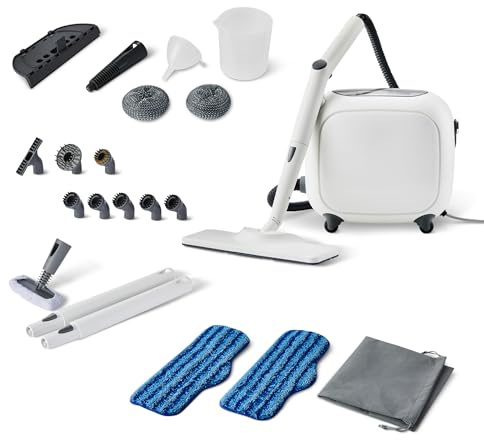 Amazon Basics Multipurpose Steam Cleaner for Home with 22 Accessories, Chemical-Free Cleaning, 51oz tank, 1500W, White