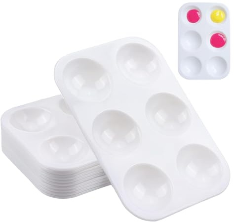 12 Pcs Paint Mixing Palette Tray, Mini Rectangular White Watercolour Palette with 6 Wells, Reusable Plastic Painting Palette for Painting Arts And Crafts Painting Craft Work Gouache| 8.3 X 12.0 cm