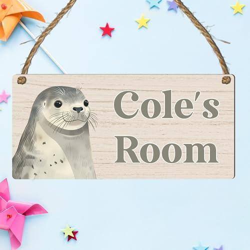 Personalised Cute & Colourful Sea Animals Theme | Personalised Children's Bedroom Sign | 9 Animal Designs To Choose | From Door & Room Name Plaque (Seal)