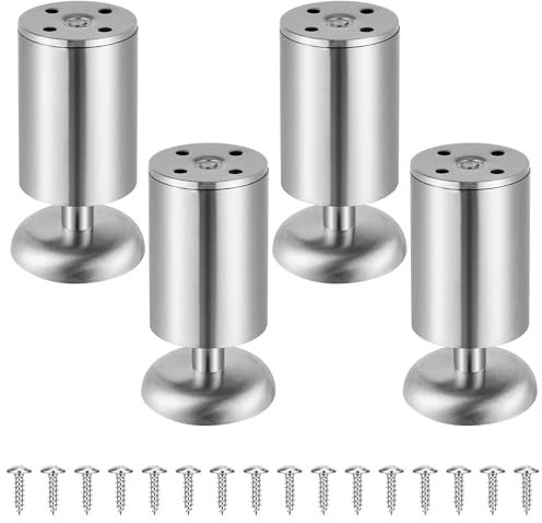 Vortix 4er Set Möbelfüße aus Edelstahl, Verstellbare Möbelfüße - Für Sofafuß, Badezimmermöbelfüße, Bettfüße & Tischfüße (Metallfarbe, 10 cm)